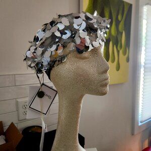 NWT Maison Michele Silver Sparkle Beanie Hat Sz L